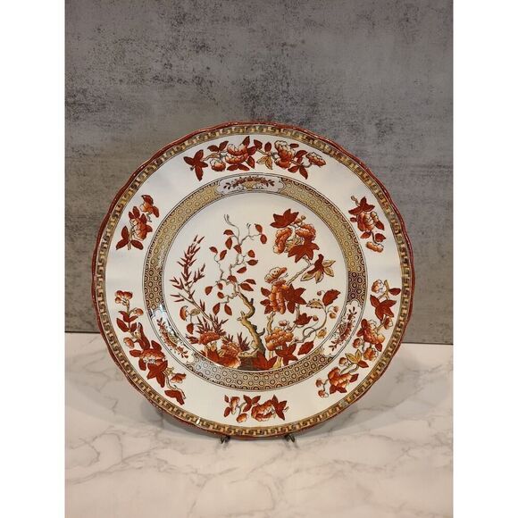 VTG Copeland Spode India Tree Orange Rust 7.½" Scalloped Salad Plate Red Trim - Picture 9 of 10
